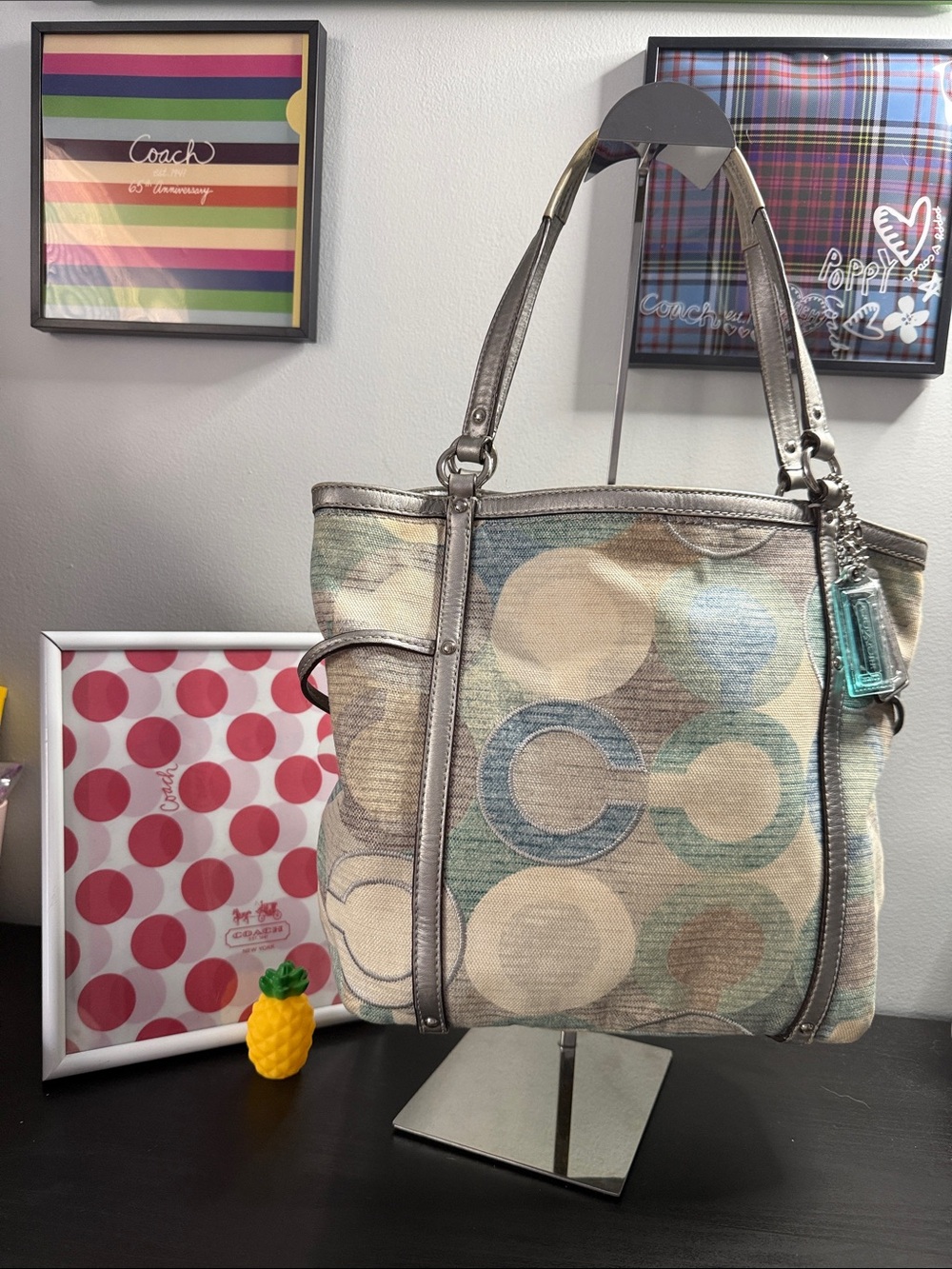 Coach Audrey Metallic Graphic Op Art Cinched Tote